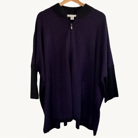 St. John Purple and Black Knit Oversized Zip Up Poncho Sweater Wool Size Large - Picture 1 of 12